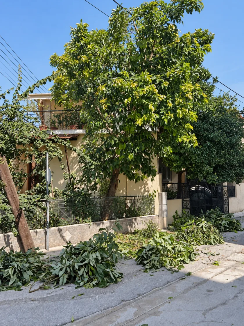 Τα ίδια δέντρα μετά το κλάδεμα, αραιωμένα και μακριά από τα καλώδια